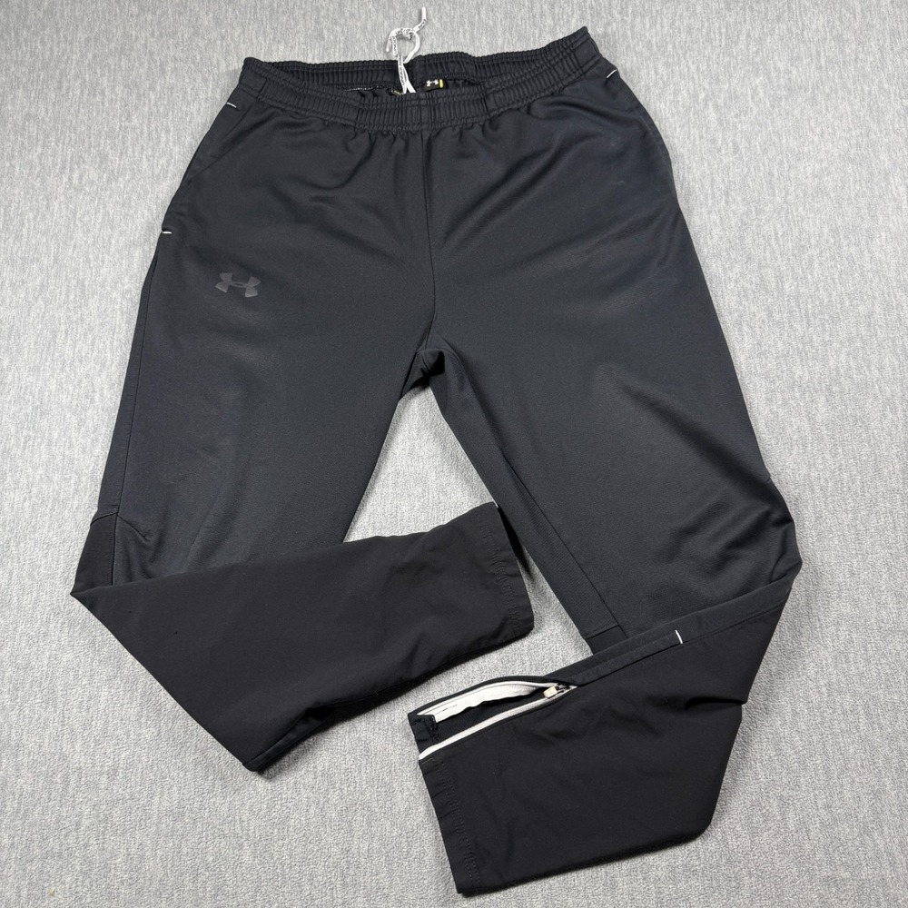 Under Armour Men Large Black Fitted Ankle Zip Track Warm Up Athletic Jogger Pant